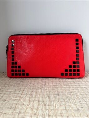 Milly Red Zip Pouch with Black Logo Plaque